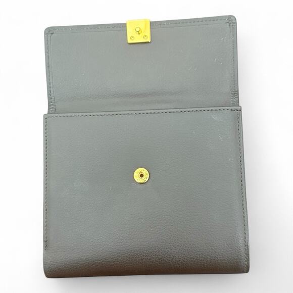 Burberry Dark Brown Leather Wallet Gold Hardware Bifold Plaid Lining Kisslock - Picture 4 of 9